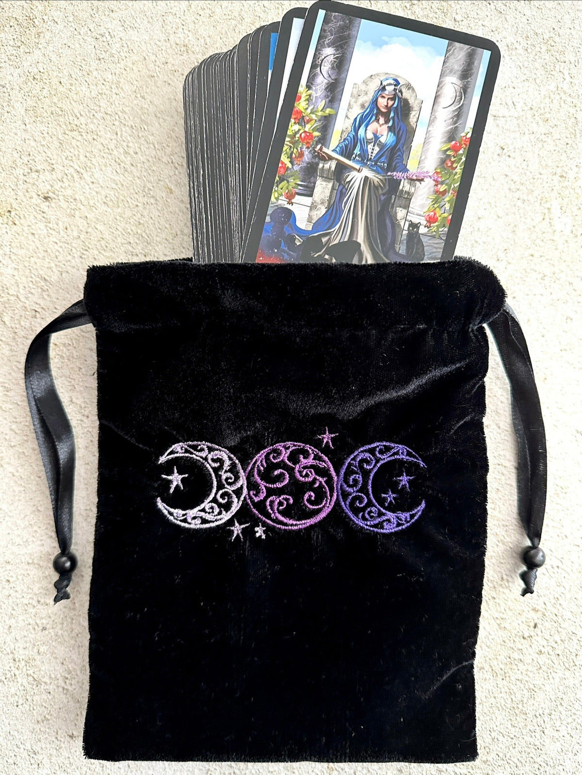 Triple Moon Velvet Tarot Bag
