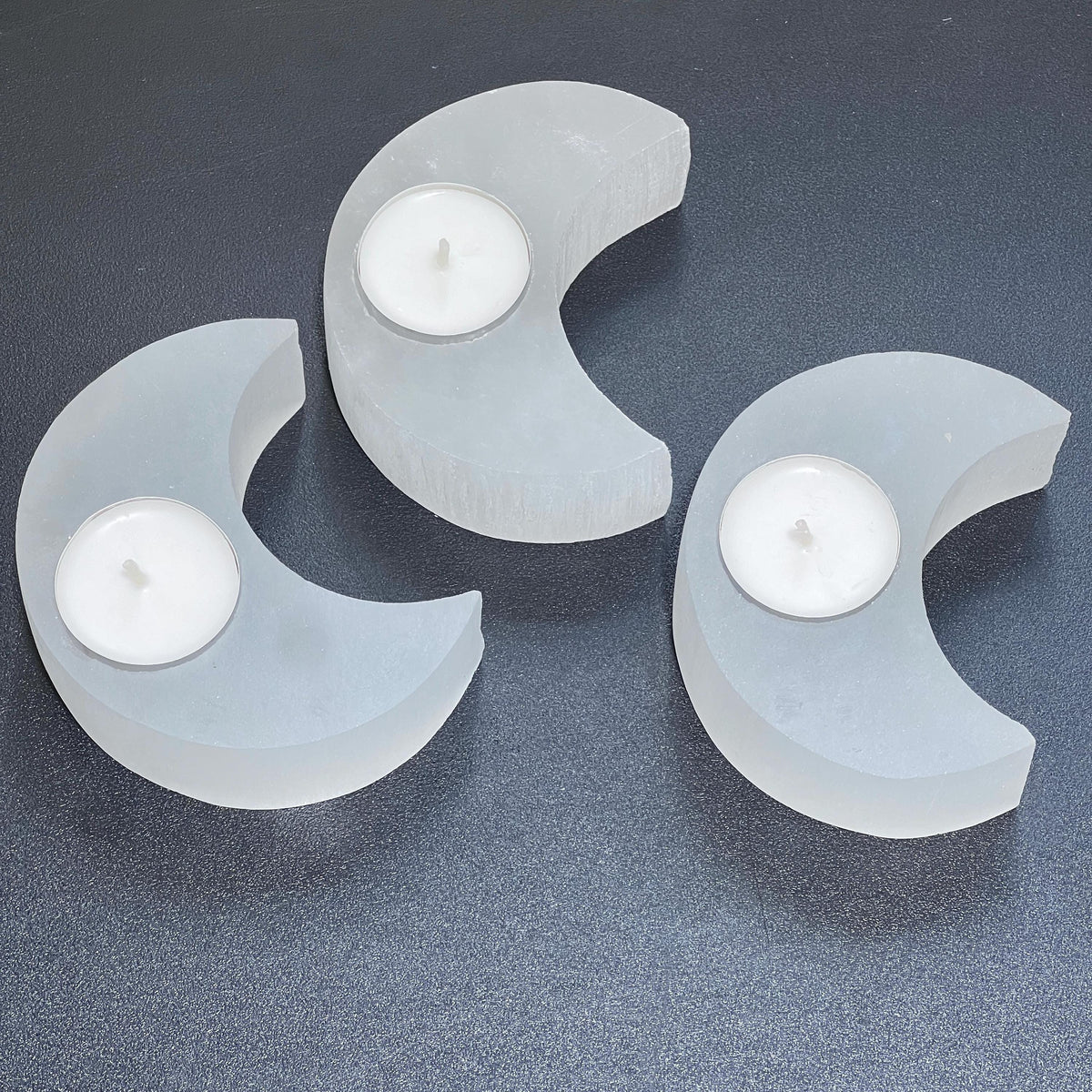 Selenite Crescent Moon Tealight Holder — 4 in