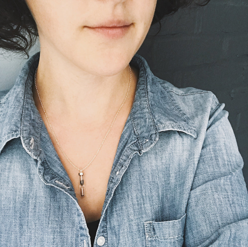 Space Time Hourglass Necklace with Meteorite Dust
