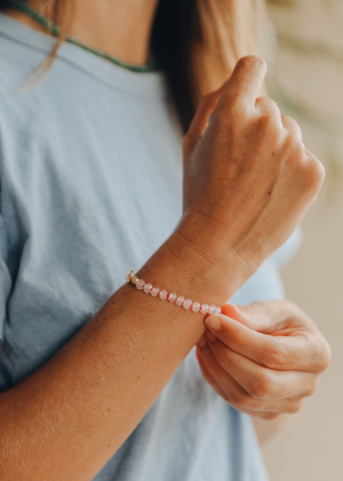 Rose Quartz Gold Filled Toggle Bracelet