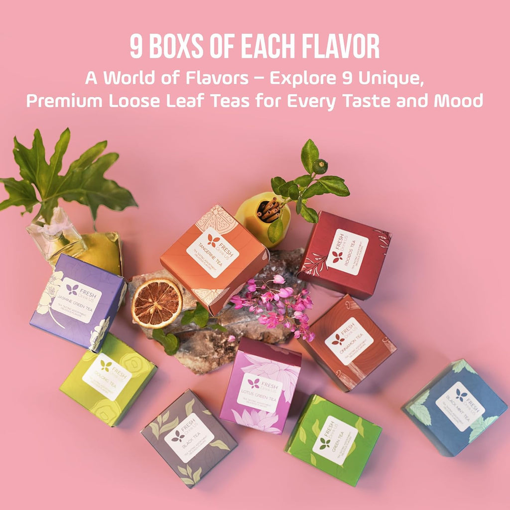 Premium 90 Tea Bags Sampler Assortment, 9 Different Flavors