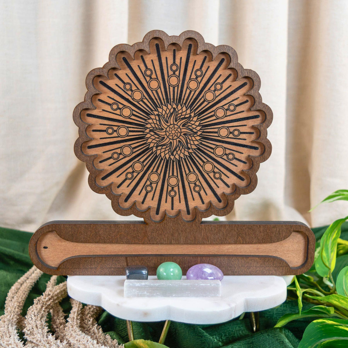 Crystal Grid Wood Incense Burner