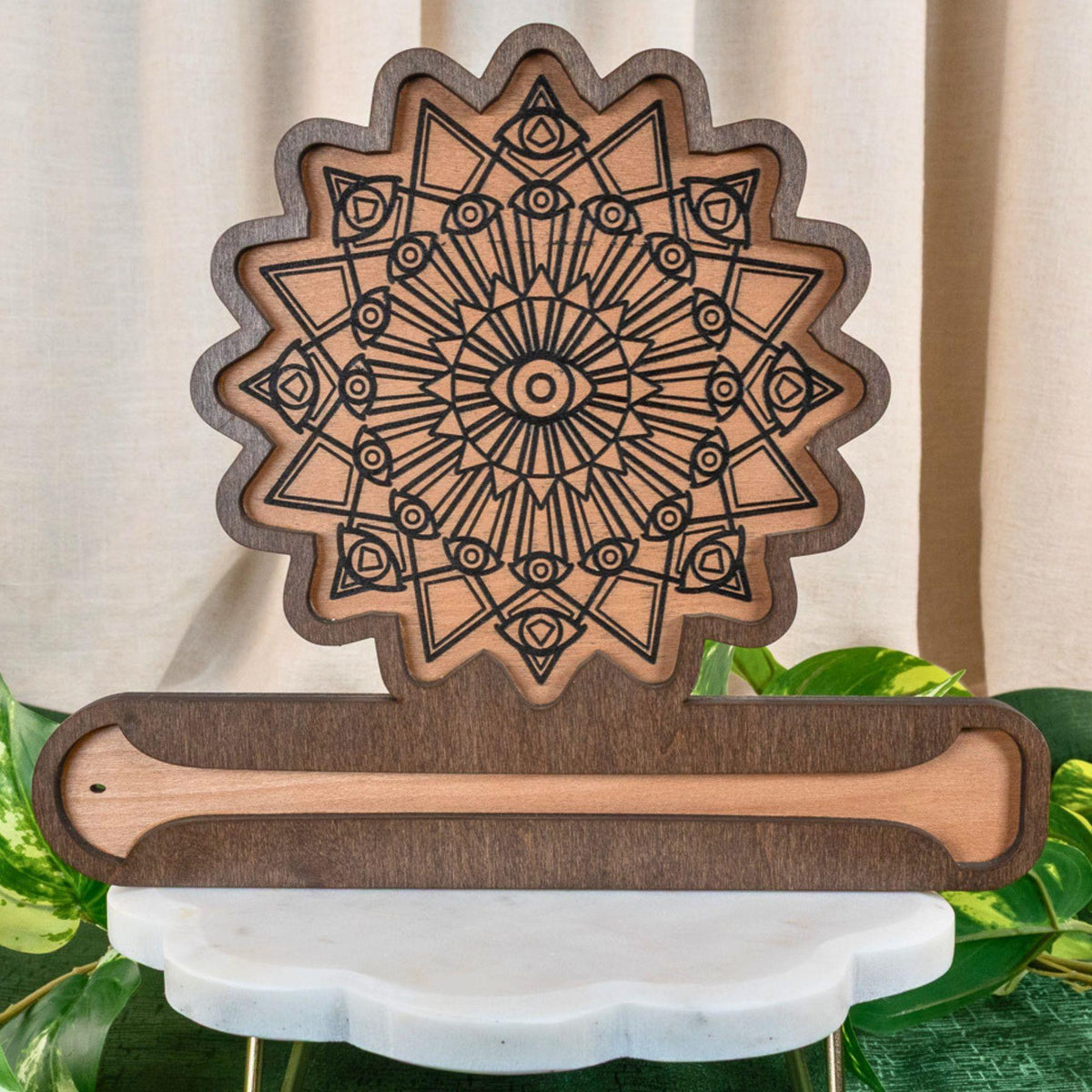 Crystal Grid Wood Incense Burner