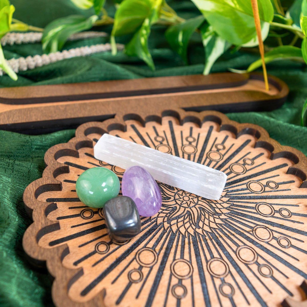 Crystal Grid Wood Incense Burner