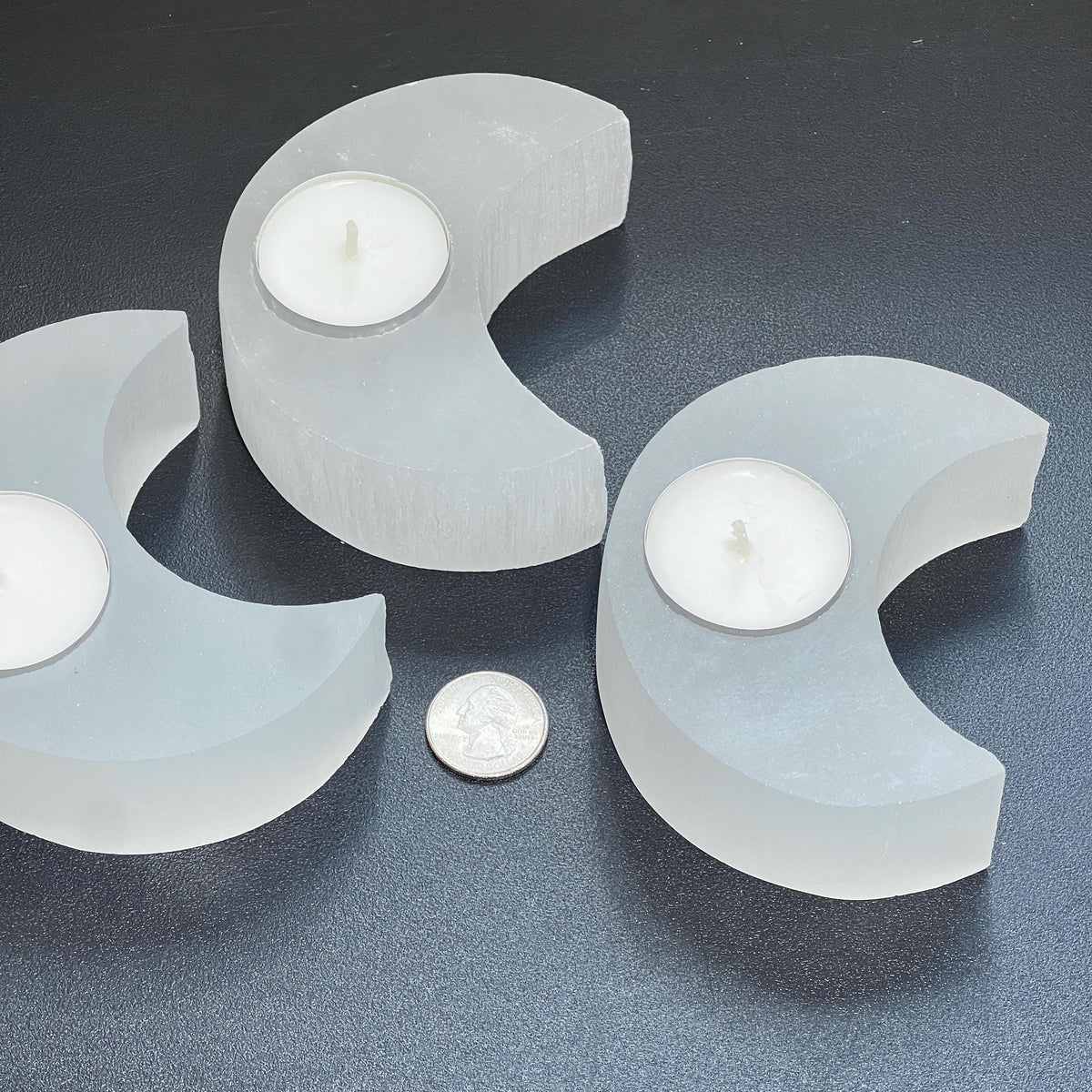 Selenite Crescent Moon Tealight Holder — 4 in