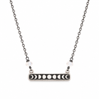 Celestial Moon Phase Charm - Oxidized Sterling Silver Necklace - Gift for Her
