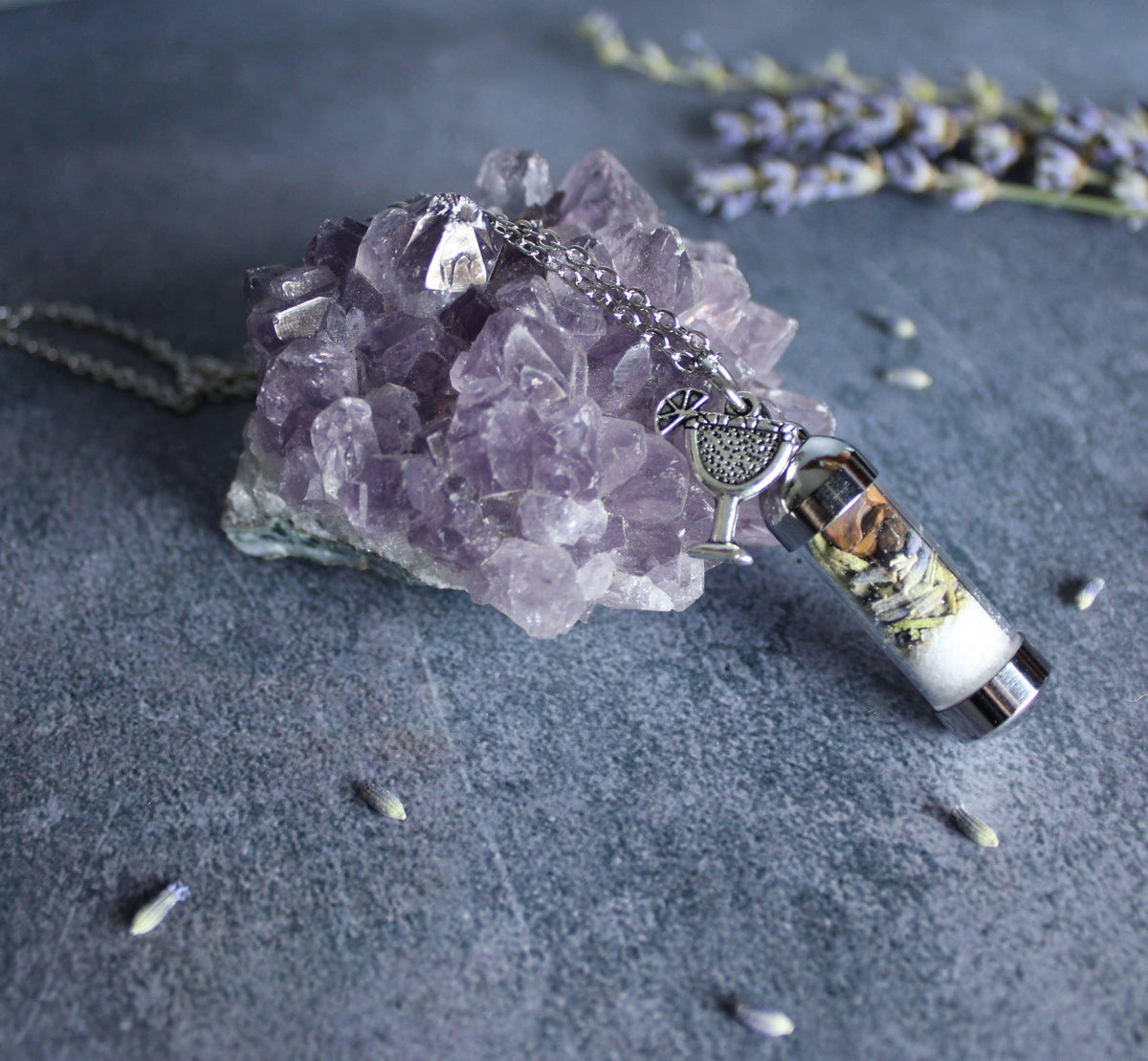 Practical Magic Spell Jar Necklace, Witchy Crystal Jewelry