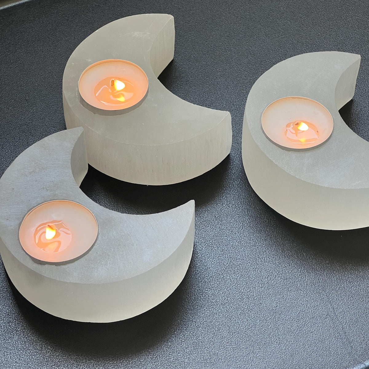Selenite Crescent Moon Tealight Holder — 4 in