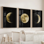 Celestial Moon 3 Piece Wall Decor. Gold Full Moon, Phases