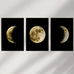 Celestial Moon 3 Piece Wall Decor. Gold Full Moon, Phases