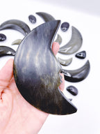 Gold Sheen Obsidian Carved Moon — 4.75 in
