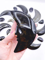 Gold Sheen Obsidian Carved Moon — 4.75 in