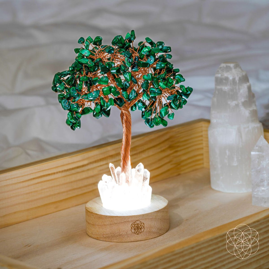 Malachite & Clear Quartz Tree Lamp