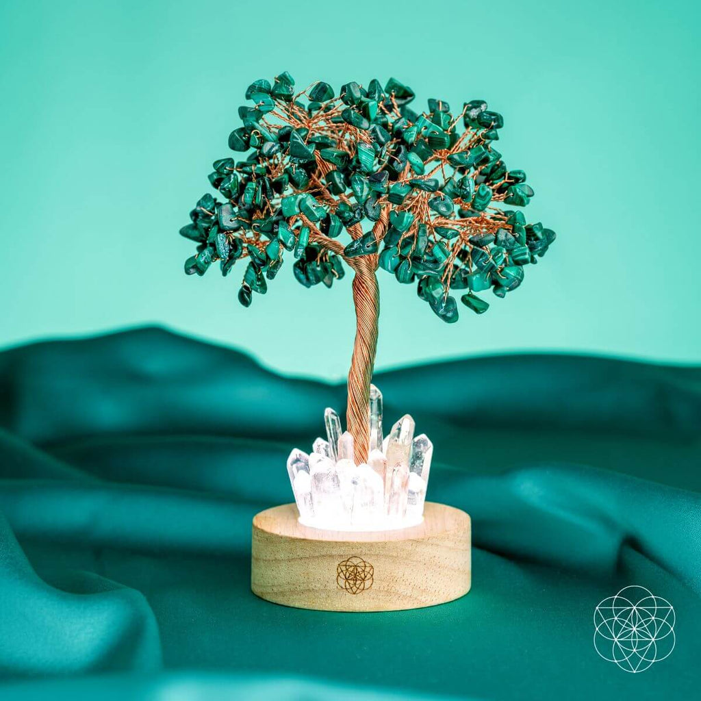 Malachite & Clear Quartz Tree Lamp