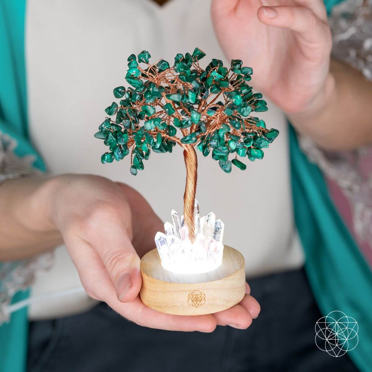 Malachite & Clear Quartz Tree Lamp