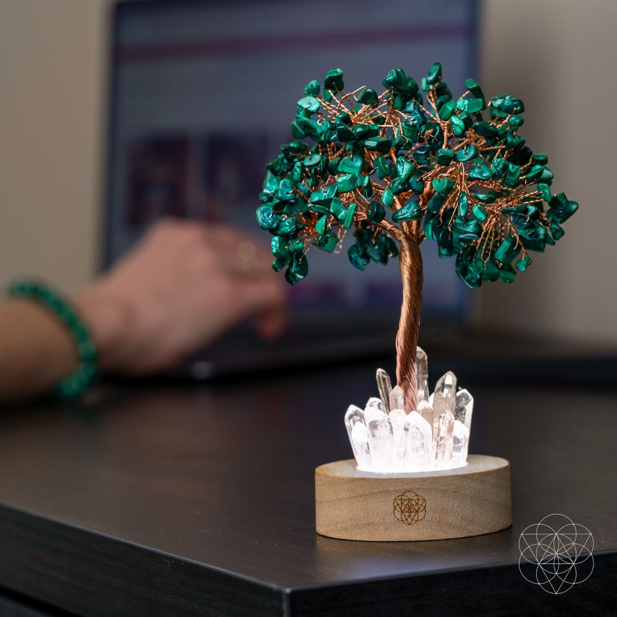 Malachite & Clear Quartz Tree Lamp