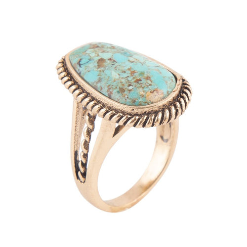 Blue Turquoise Rope-Detail Bronze Ring