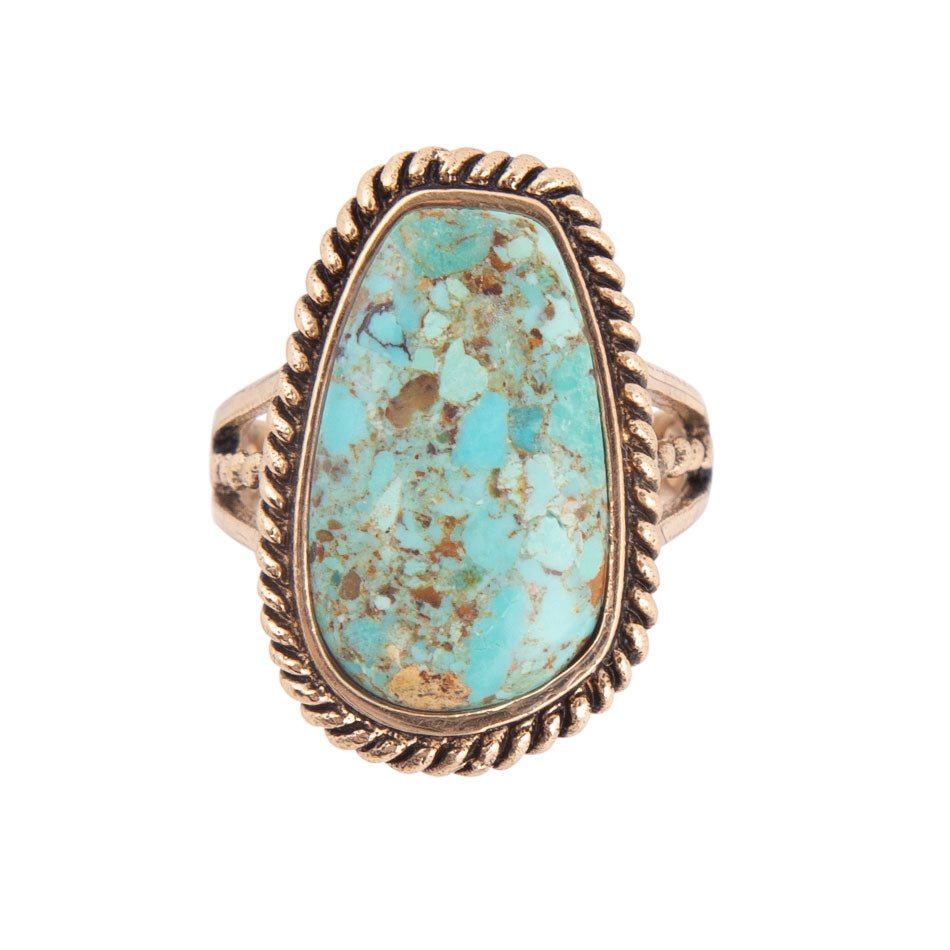 Blue Turquoise Rope-Detail Bronze Ring